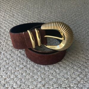 Brown Suede Belt with Gold Buckle